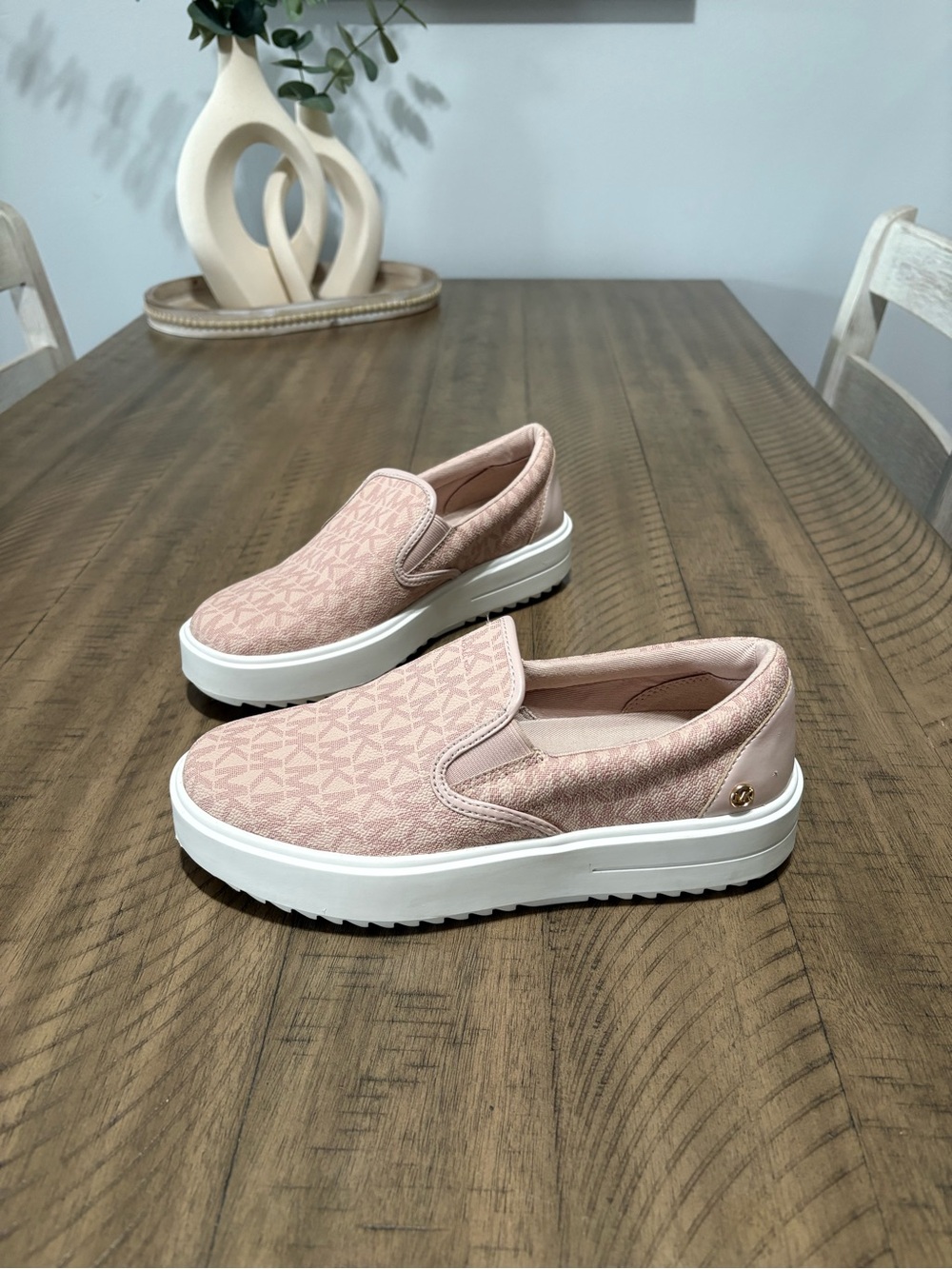 Michael Kors Pink Logo Slip-On Platform Moccasins
